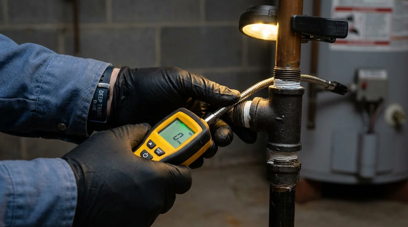 Gas leak detection with electronic sniffer by Johns Plumbing LLC in Moro