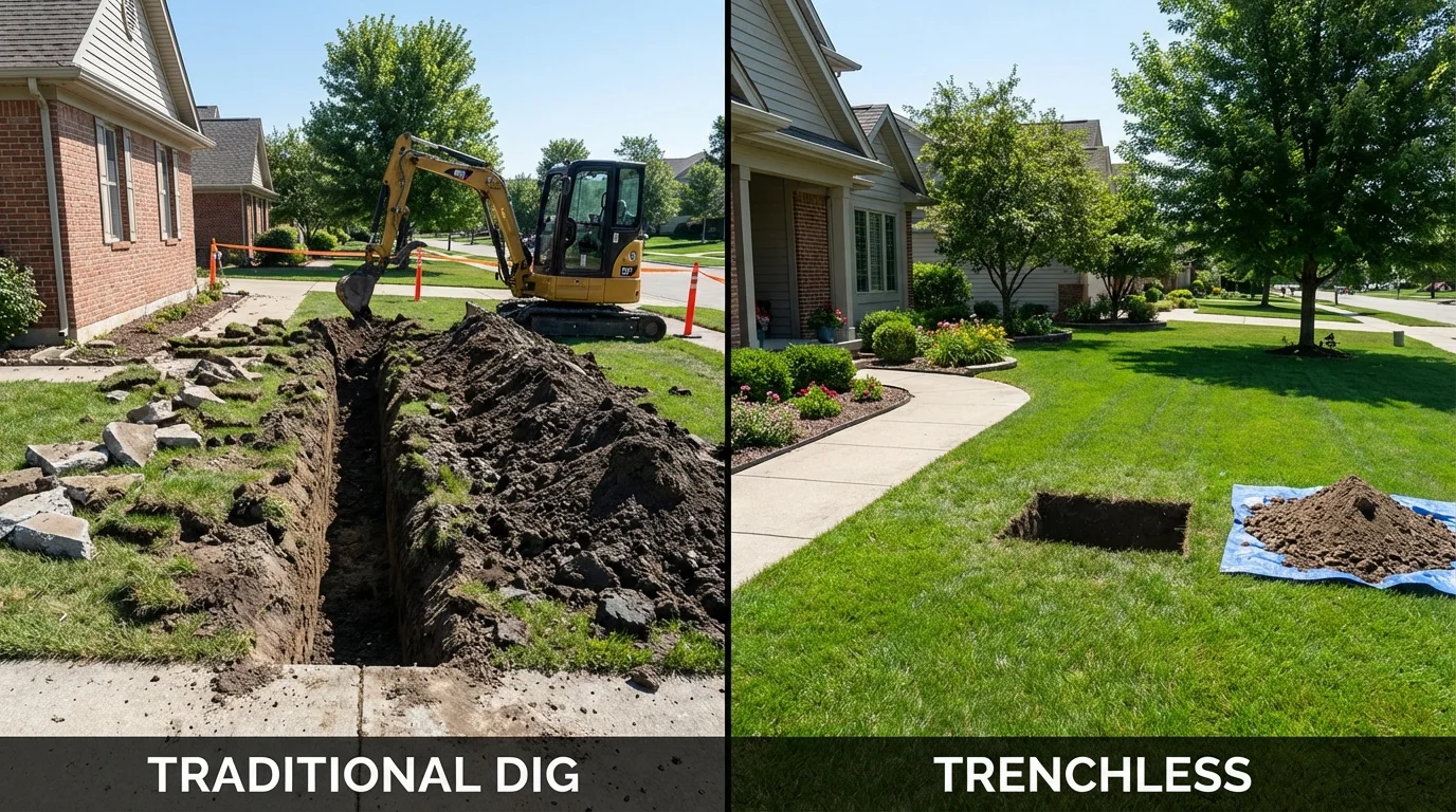 Trenchless sewer repair with minimal yard damage versus traditional excavation in Moro, OR